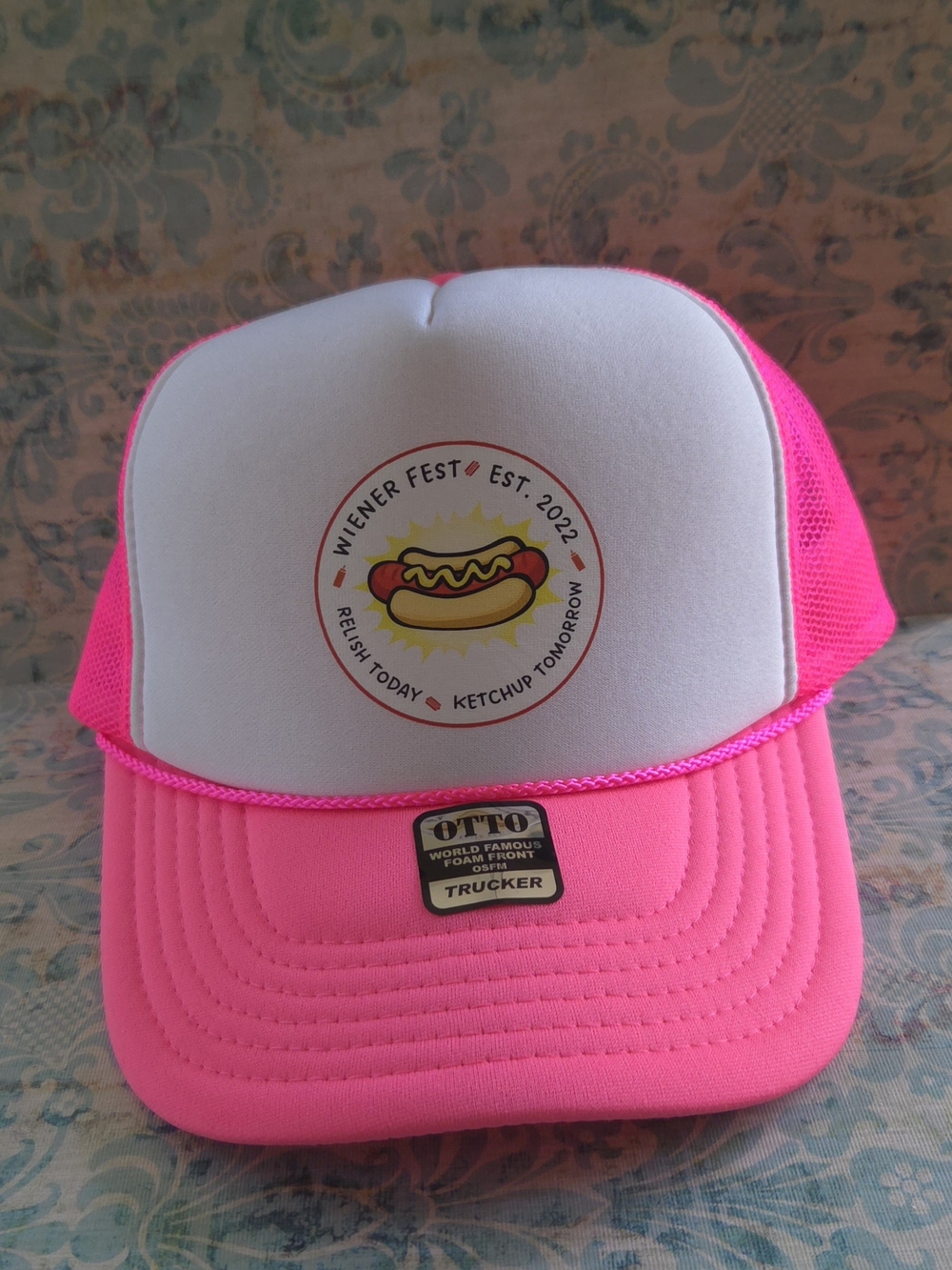 OTTO Hot Pink and White Trucker Cap with Wiener Fest Patch